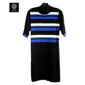 Vince Camuto NWT Striped Knit Turtleneck Elbow Sleeve Mini Dress L